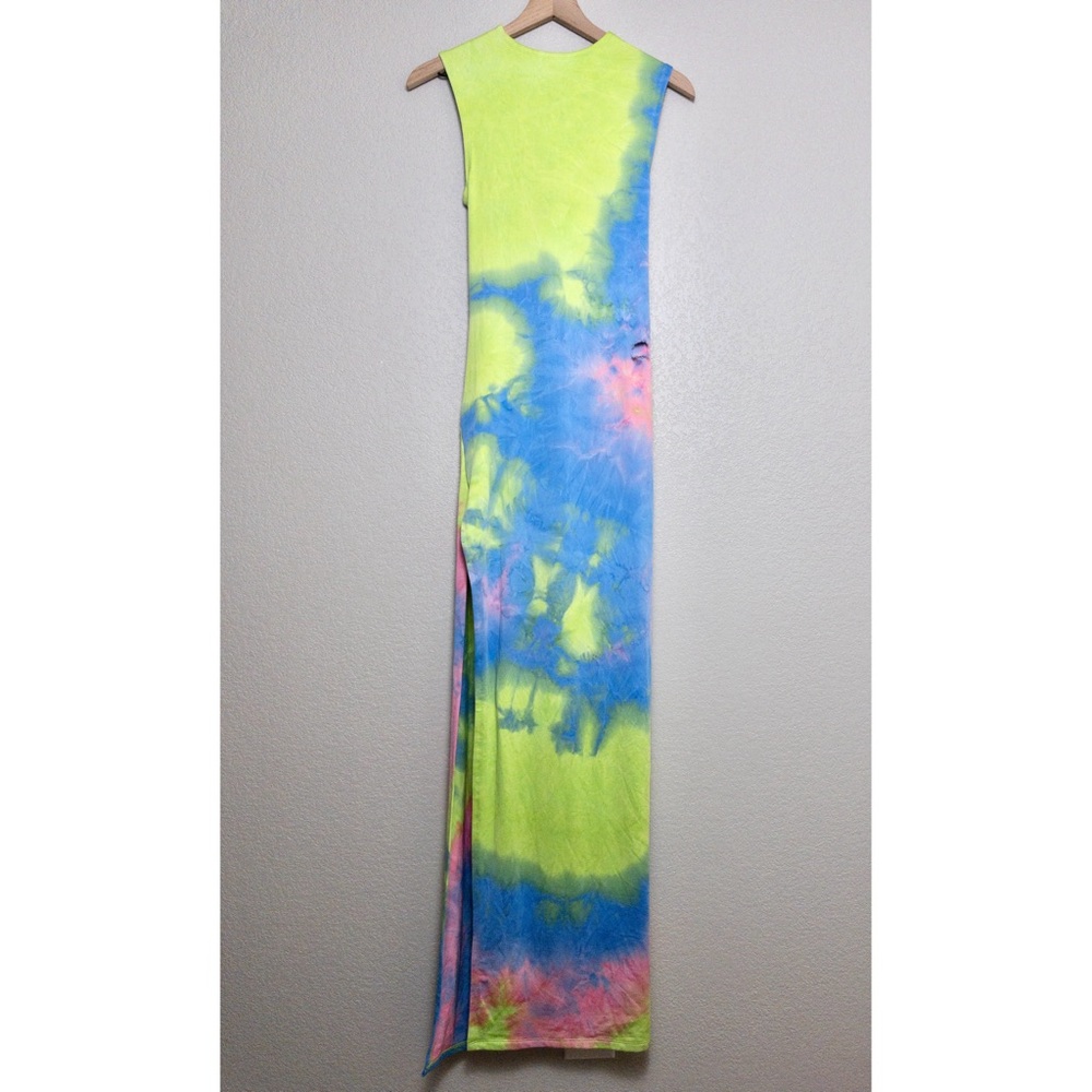 Bronx and Banco Daphnie Tie Dye Cutout Maxi Dress M Sleeveless Front Twist Slit - Picture 9 of 11